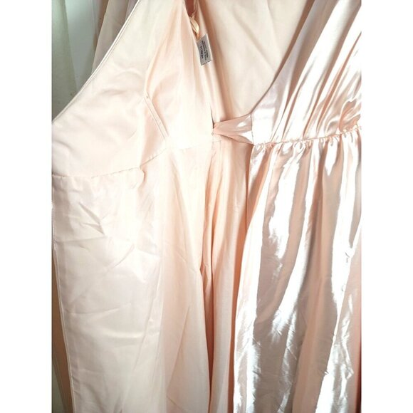Hebeos  Inspired Light Pink Satin Maxi Wrap Dress With Flutter Sleeves & Waist T - Picture 12 of 13